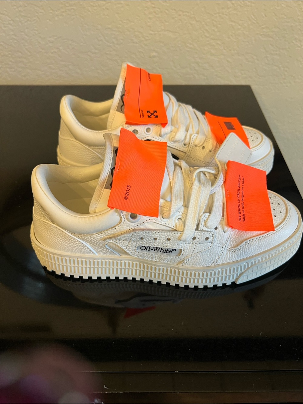 Off-White White Leather Low-Top Sneakers with Bright Orange Tags